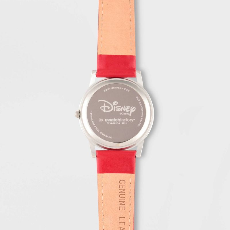 Women's Disney Mickey Mouse Silver Cardiff Leather Strap Watch - Red
