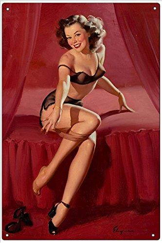 Vintage Pin-Up Metal Plaque 'I'M Not Shy, I'M Just Retiring', Brown & Bigelow Calendar Illustration, 1947 - By Gil Elvgren, 12X18 Wall Decor
