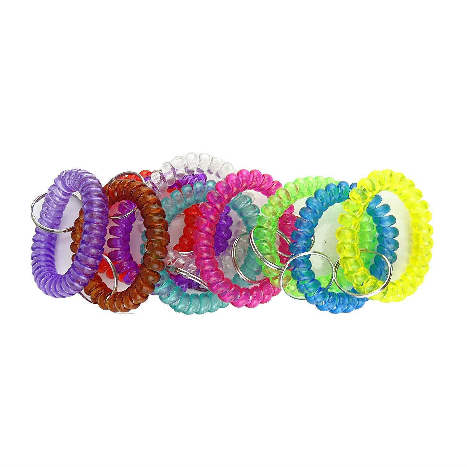 Honbay Flexible Spiral Coil Wrist Band Key Ring Chain, Pack of 10, Assorted colors
