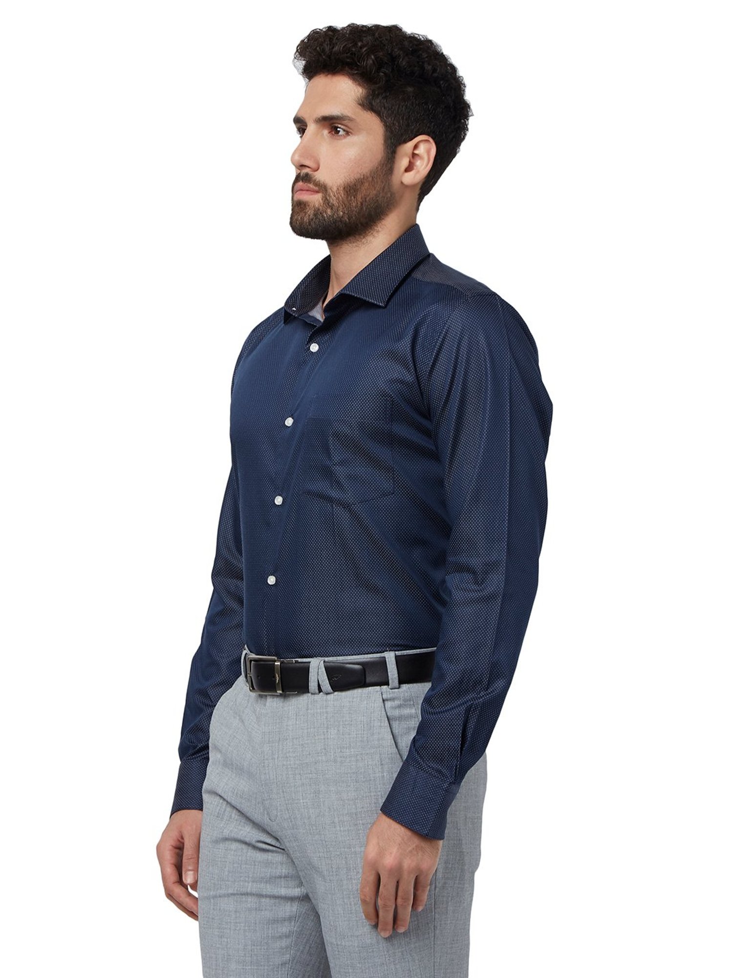 Sojanya Blue Cotton Regular Fit Self Pattern Shirt