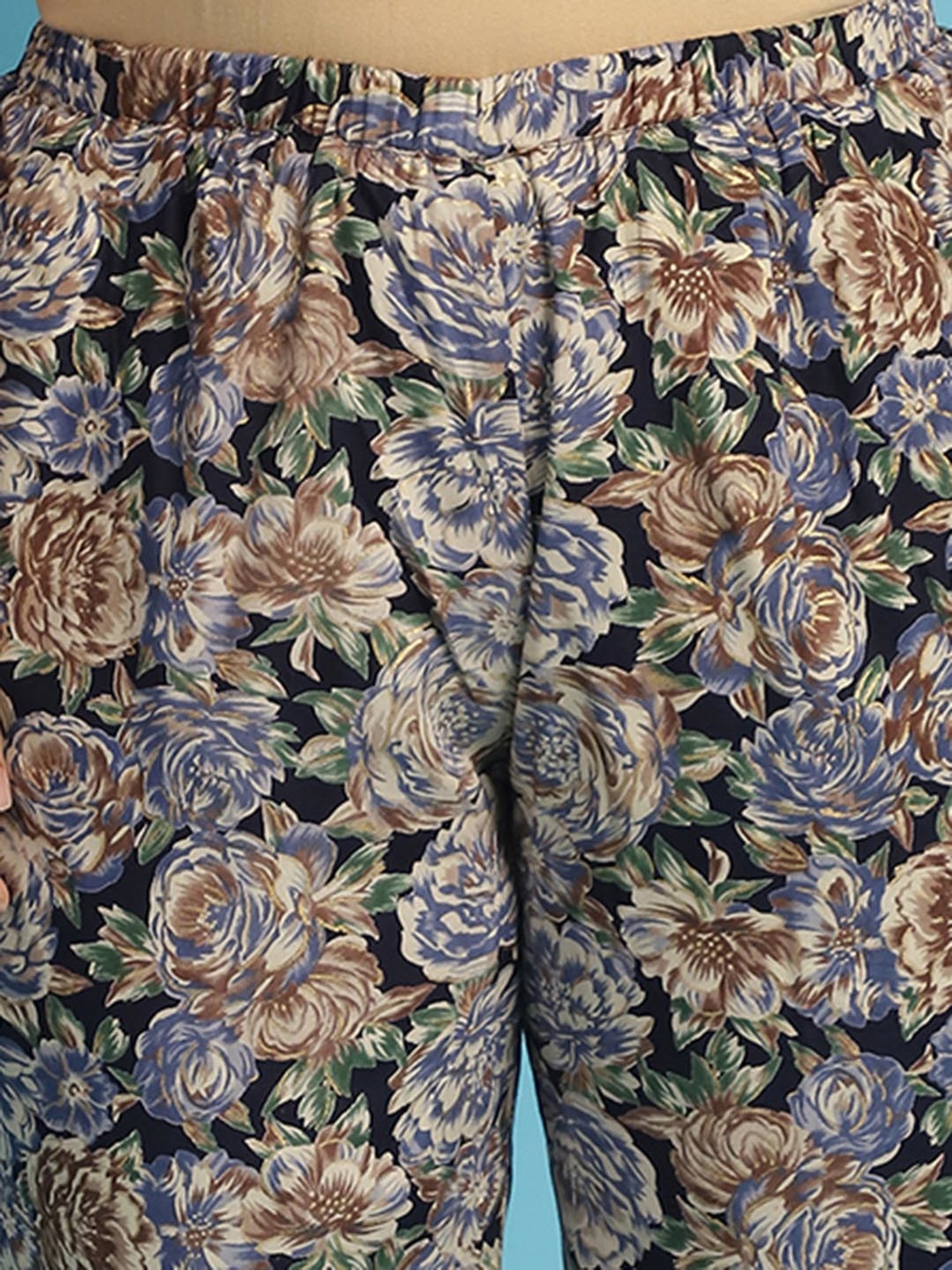 theRebelinme Navy Floral Print High Rise Capris