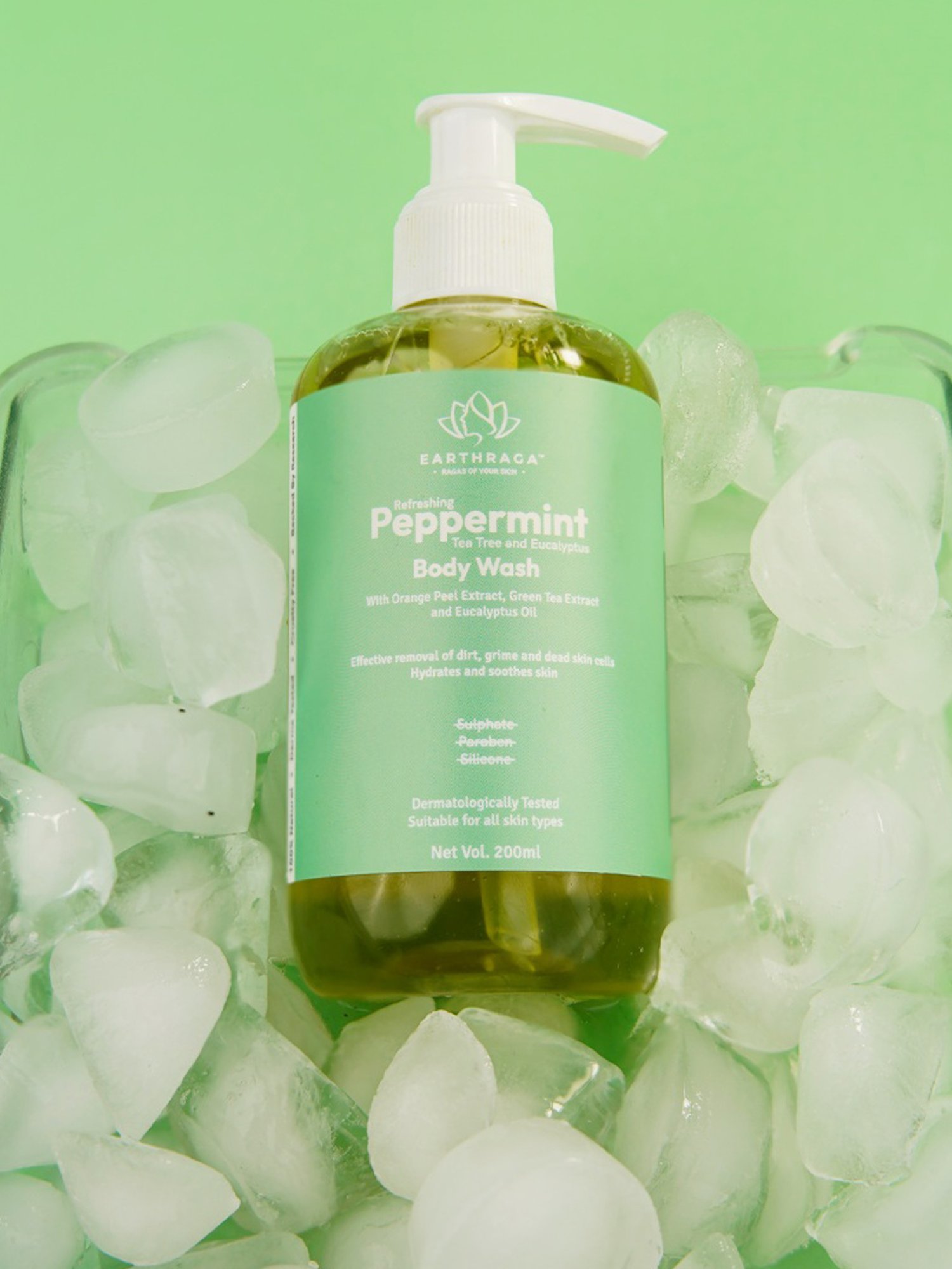 Earthraga Refreshing Peppermint, Tea Tree and Eucalyptus Body Wash - 200 ml