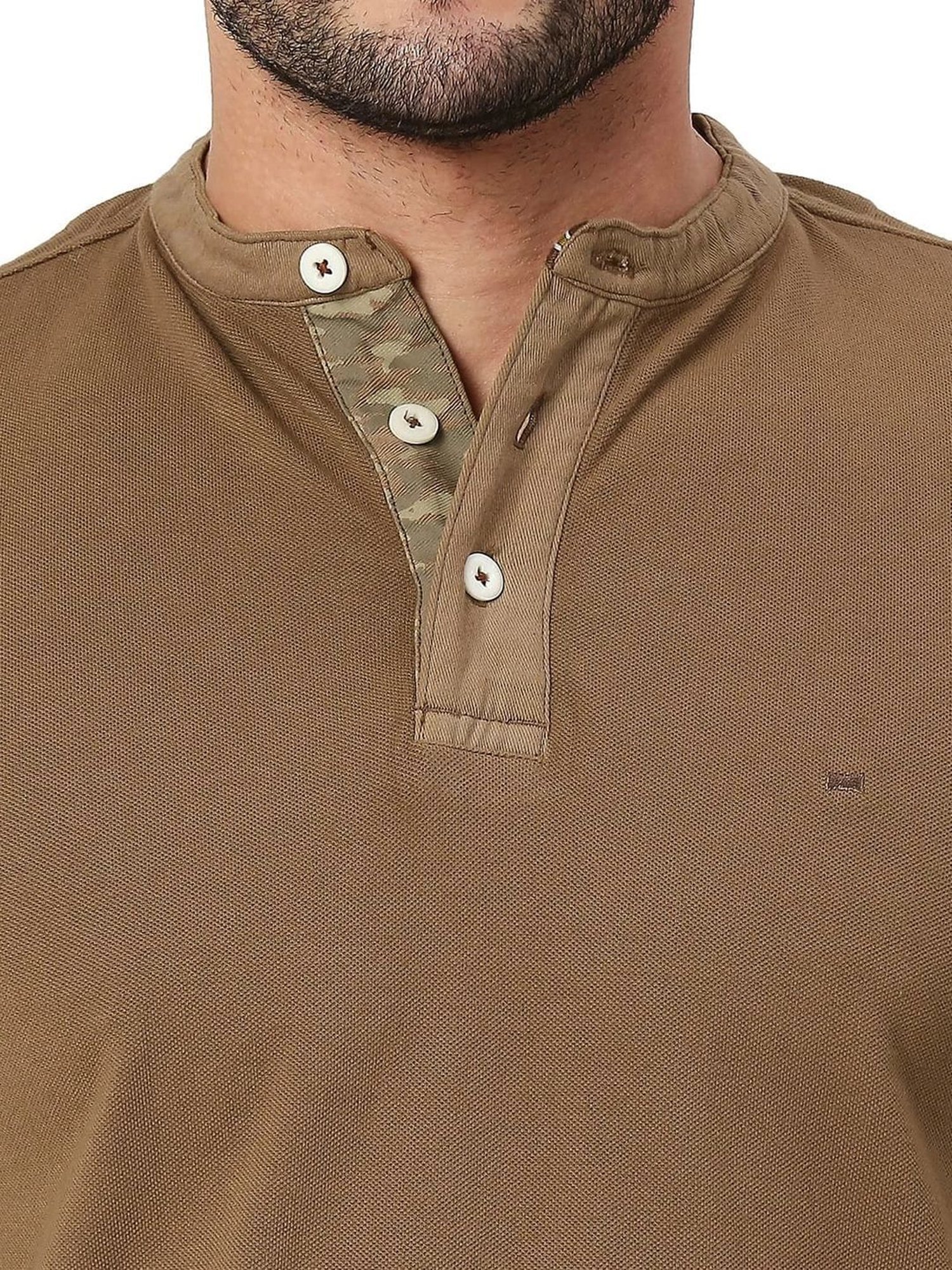 Basics Brown Muscle Fit Henley T-Shirt