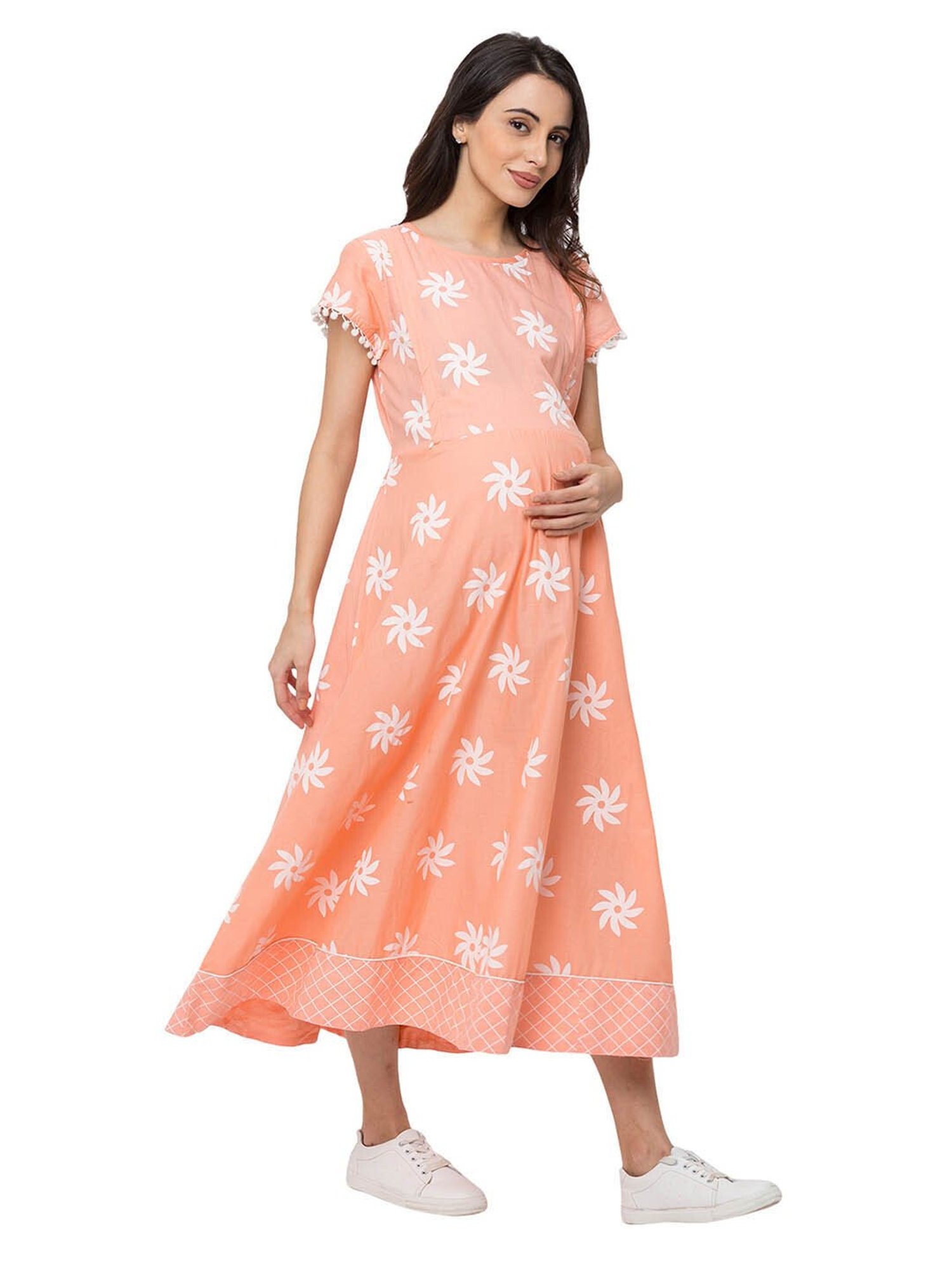 MomToBe Peach Printed Maternity Dress