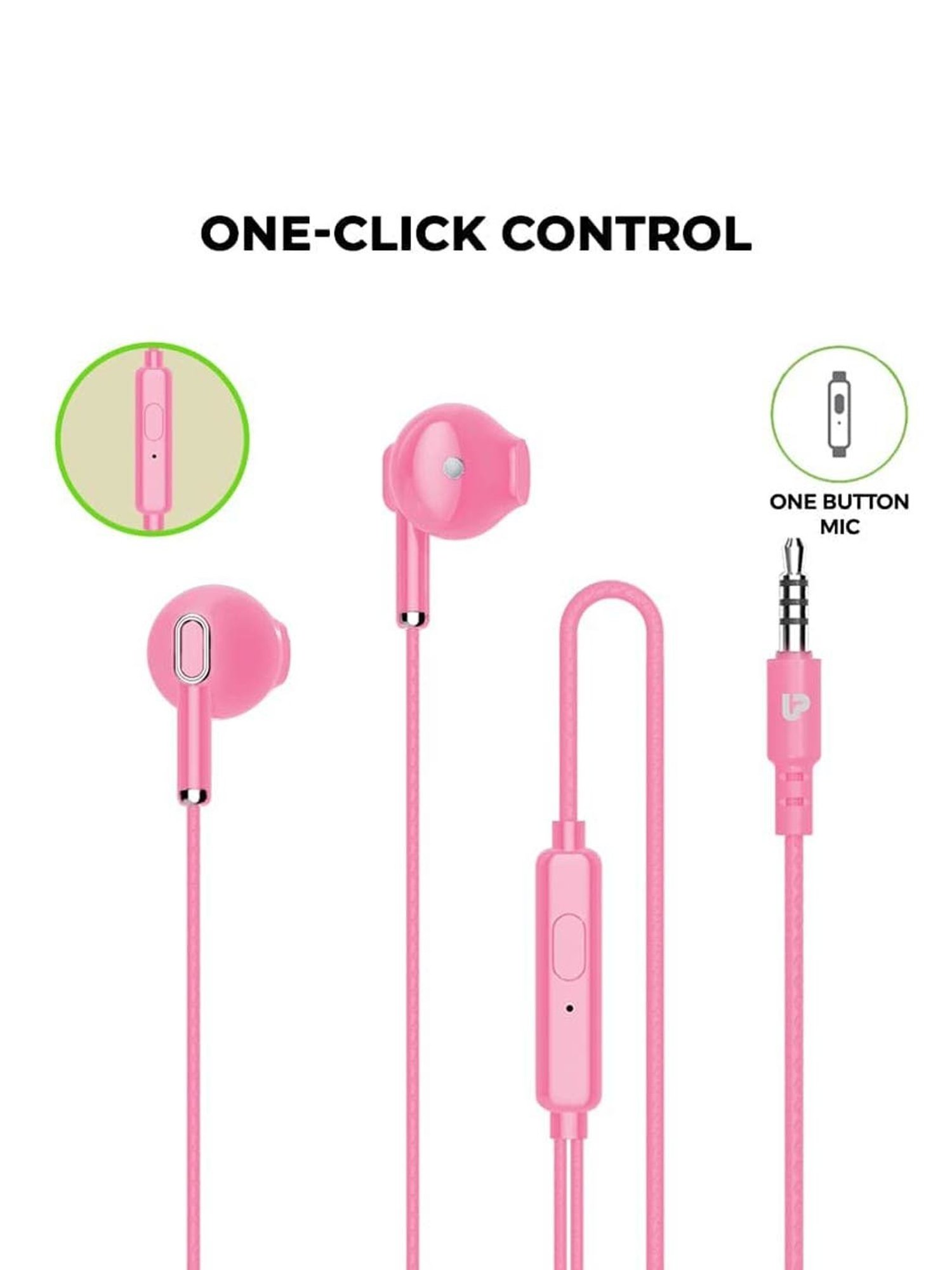 ULTRAPROLINK Pastels UM1130 Noise Isolation Hands Free Earphones with Mic (Pink)