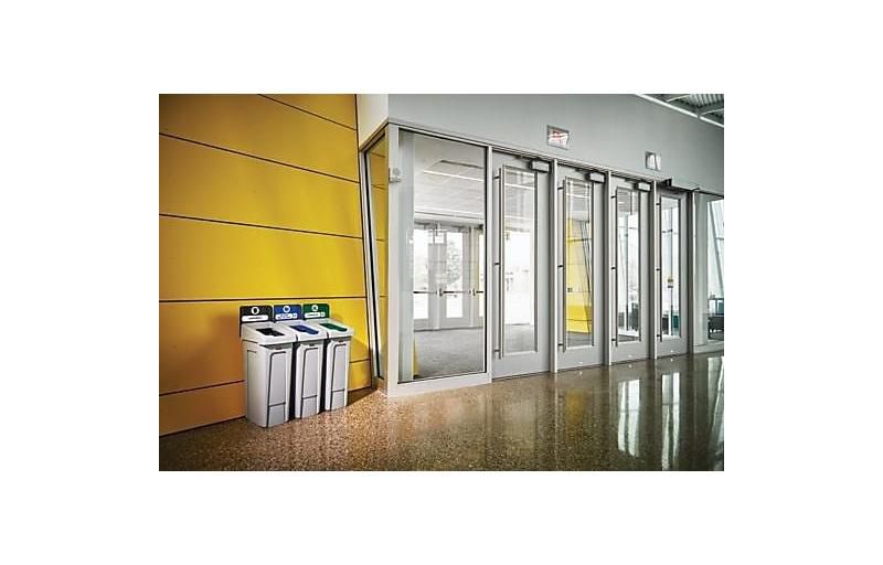 Safco At-Your-Disposal Recycling Center Polyethylene Three 28gal Bins Black 9798BL