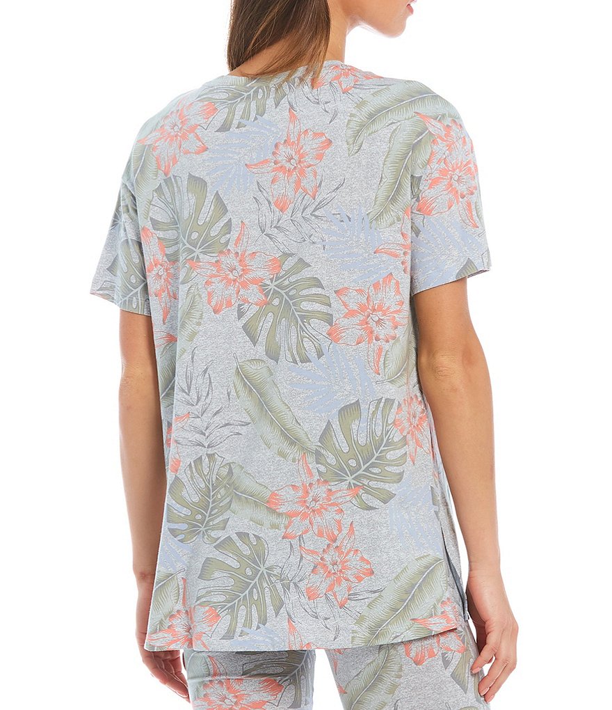 Jasmine & Ginger Tropical Print Round Neck Short Sleeve Coordinating Knit Sleep Tee