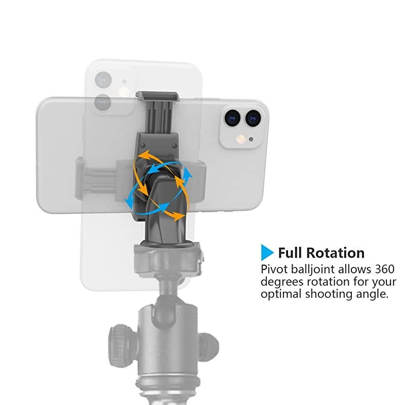 Cell Phone Tripod Adapter Mount Holder with Quick Swivel Adjustable Clamp Compatible with iPhone, Samsung Smartphone and All Phones for Video Recording Photo Booth Live Music Camera