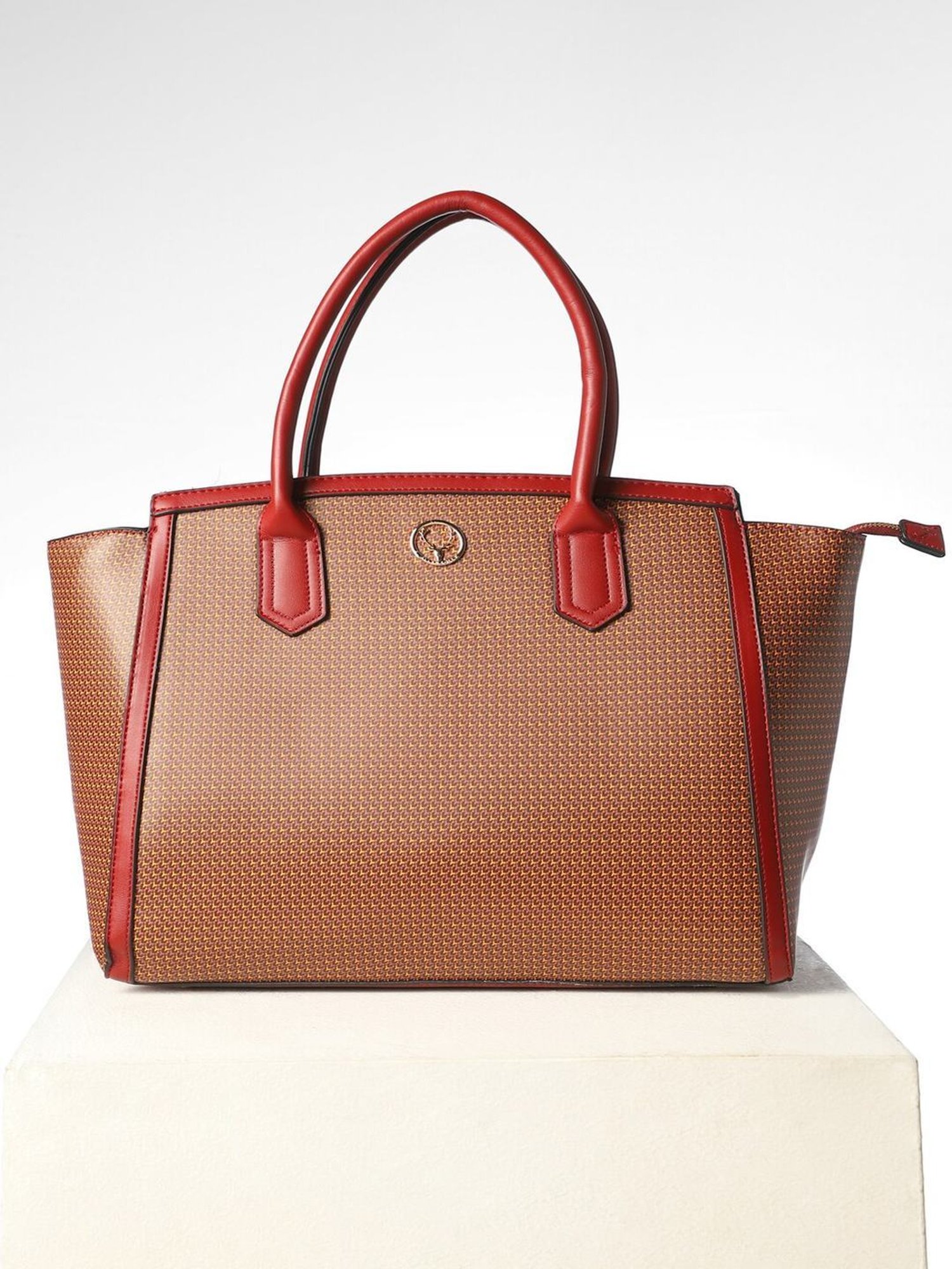 Allen Solly Brown Printed Medium Handbag