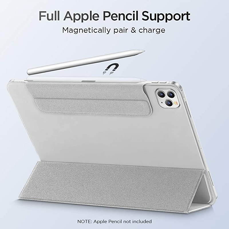 Rebound Magnetic Smart Case for iPad Pro 11 2020 2018 Convenient Magnetic Attachment Supports Pencil Pairing Charging Smart Case Cover Auto SleepWake Trifold Stand Case Gray