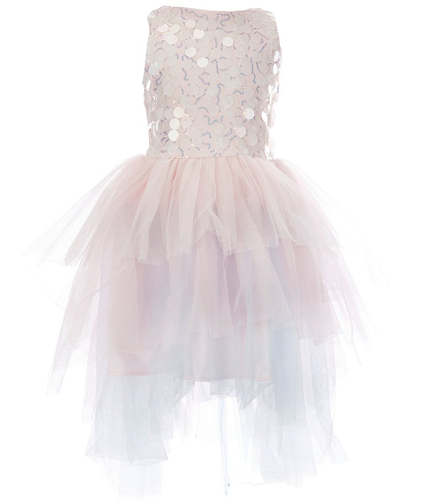 Zunie Big Girls 7-16 Iridescent Sequin/Tiered Mesh Hi-Low Dress