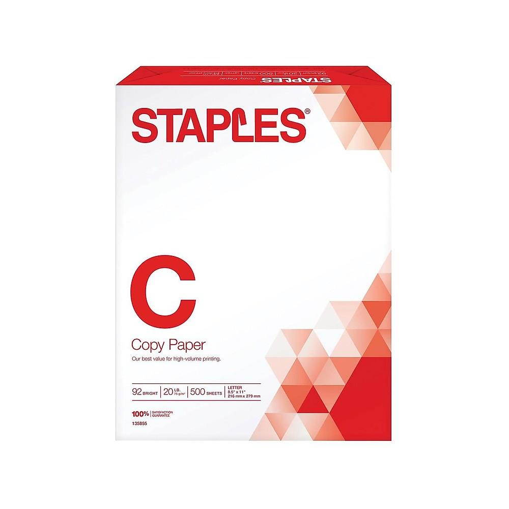 Staples 8.5" x 11" Copy Paper 20 lbs. 92 Brightness 500/Ream 135855
