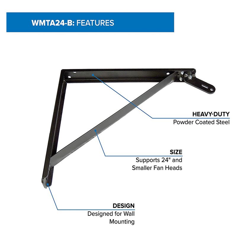 Hydrofarm PCTWMTA24 Schaefer Adjustable Heavy Duty Steel Wall or Column Mount for Scaefer Fan Heads up to 24 Inches in Diameter, Black