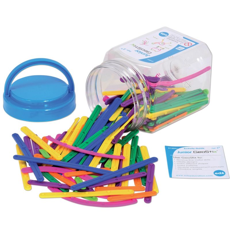 Edx Education Junior GeoStix - Mini Jar - Set of 160 - Geometric Construction Sticks - Build 2D Shapes and Pictures - Math Manipulative for Kids