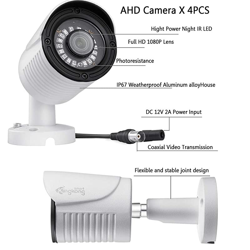 1080P 4CH Home Security Camera System, 4PCS 1920TVL DVR CCTV Cameras Outdoor, Wide Viewing Angle, IP67 Weatherproof, 98ft Night Vision, Motion Alert