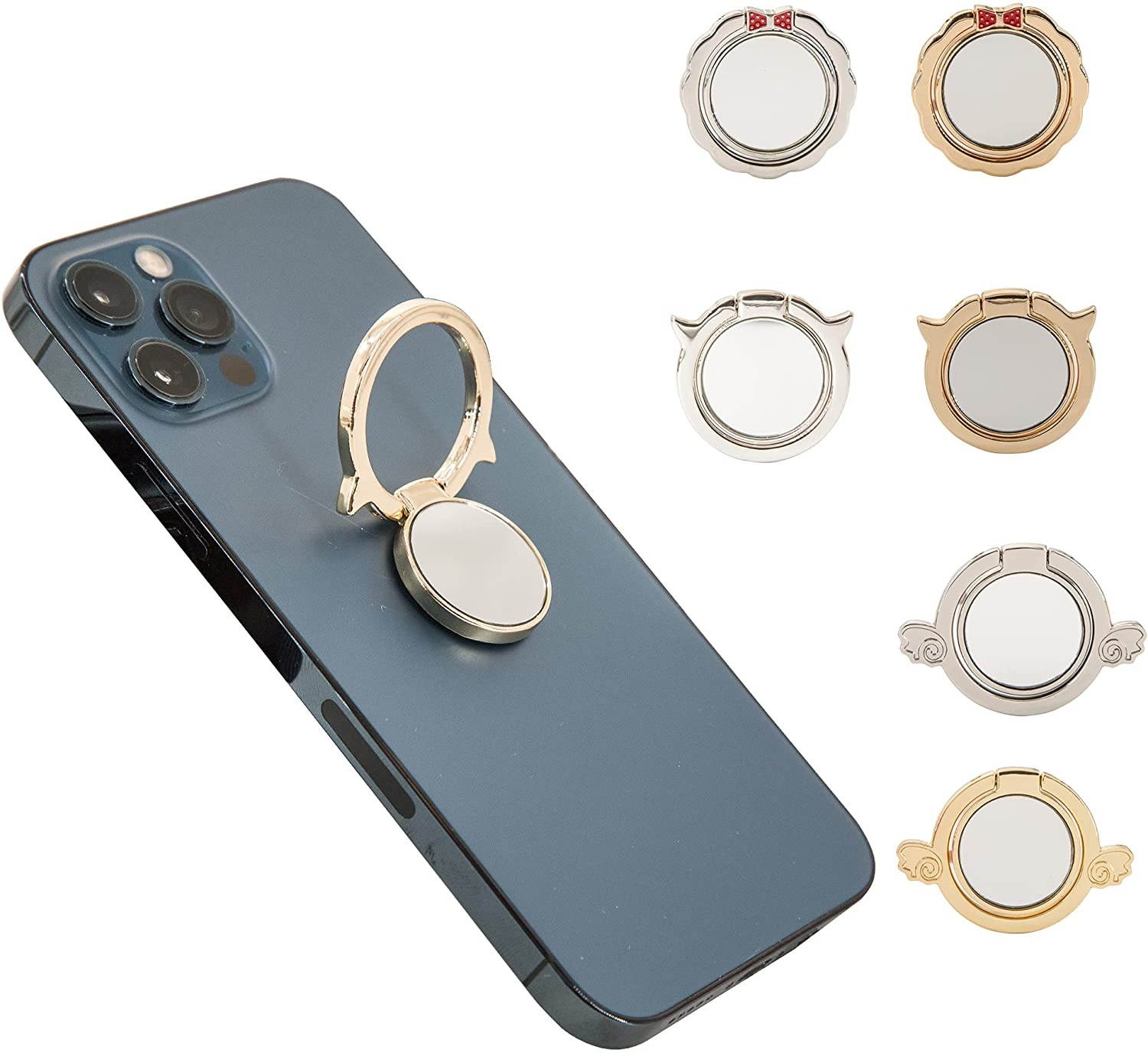 Phone Finger Ring Stands 360 Degree Rotation Mirror Metal Ring Phone Ring for Magnetic Car Mount Compatible,Compatible with iPhone, Android & Other Smartphones (Demon Sliver)