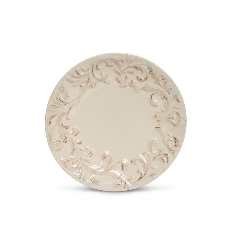 GG Collection 4 8.5"D Cream-Colored Acanthus Leaf Embossed Salad Plates