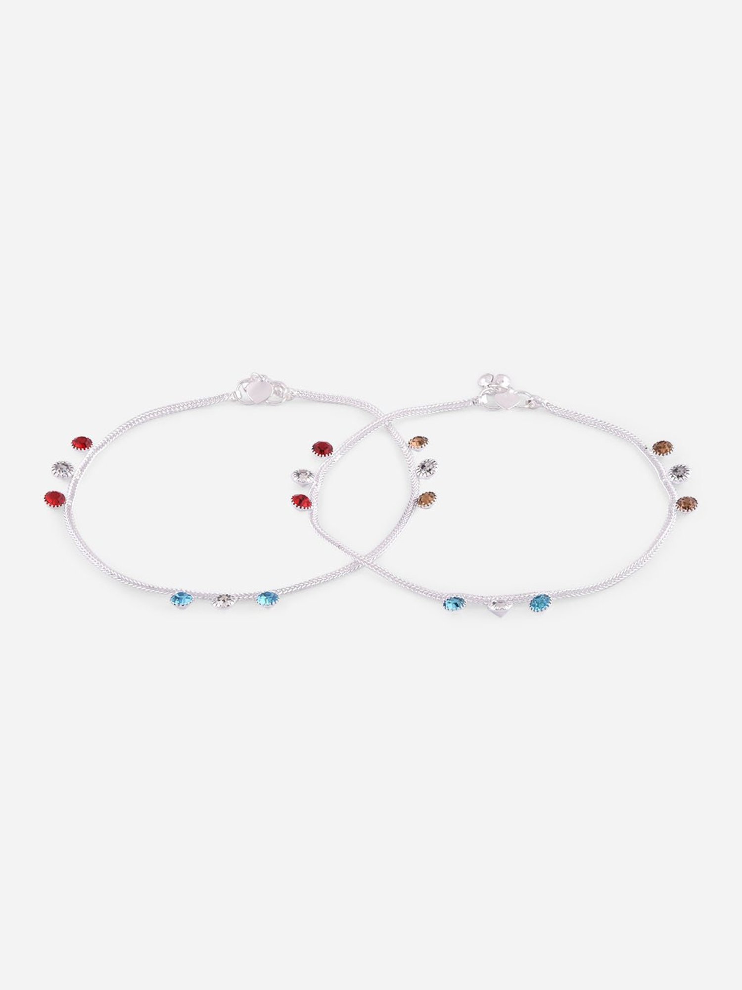 Fida Multicolor Stones Silver-Plated Anklets for Women - Set of 2