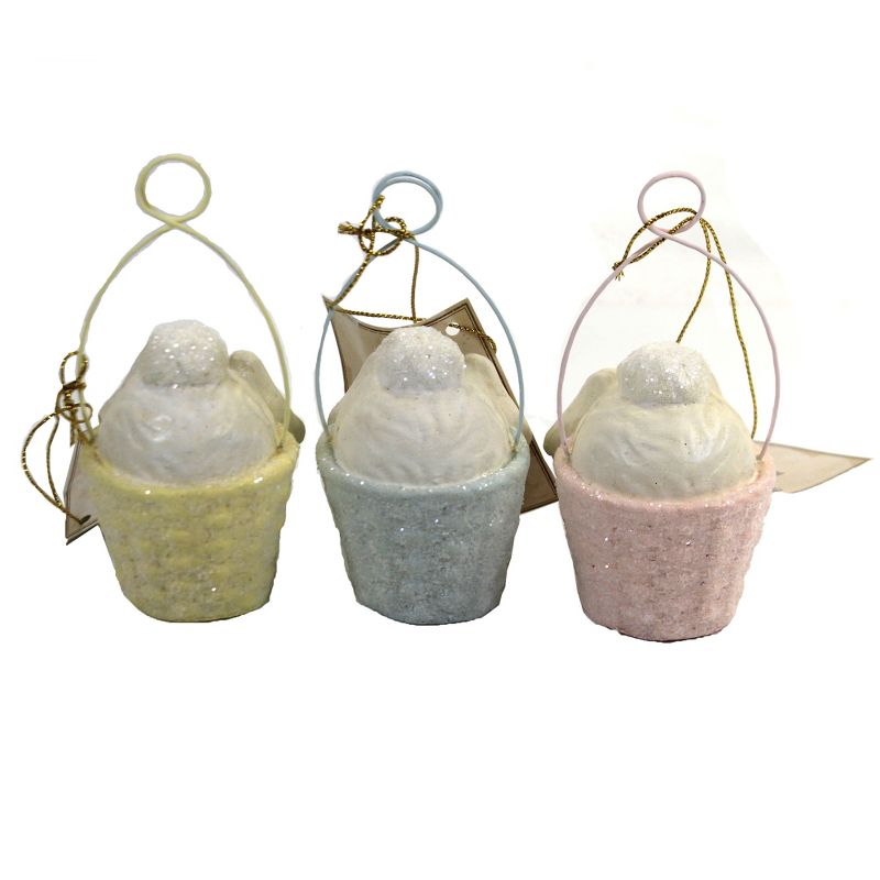 Easter 4.25" Bunny Tail Ornaments Set / 3 Place Card Holder Spring Basket  -  Tree Ornaments