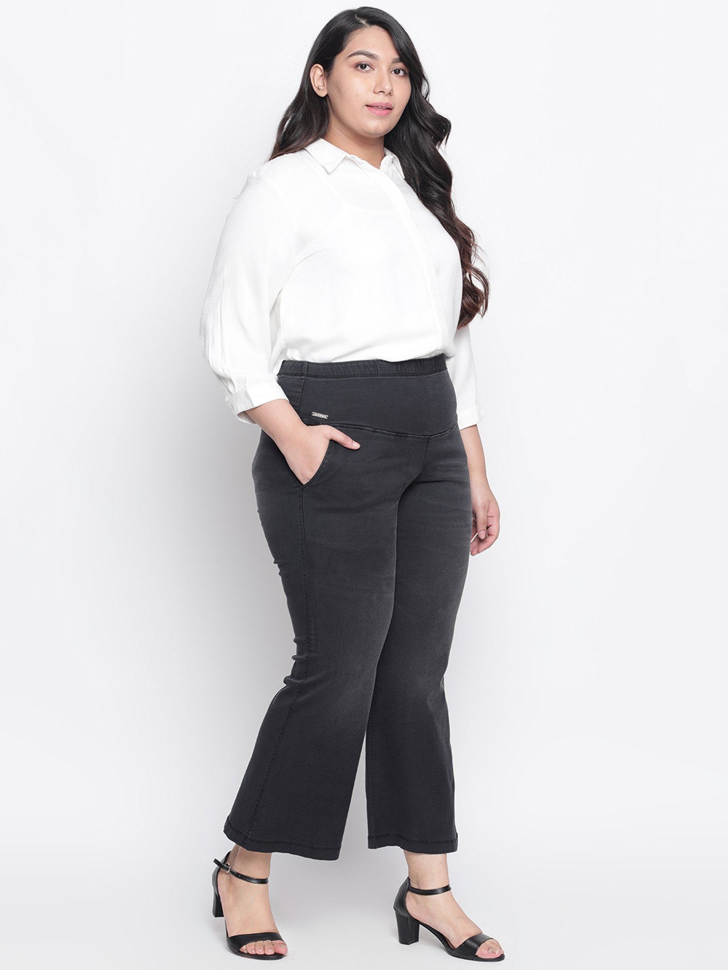 Amydus Charcoal Flared Fit High Rise Jeans