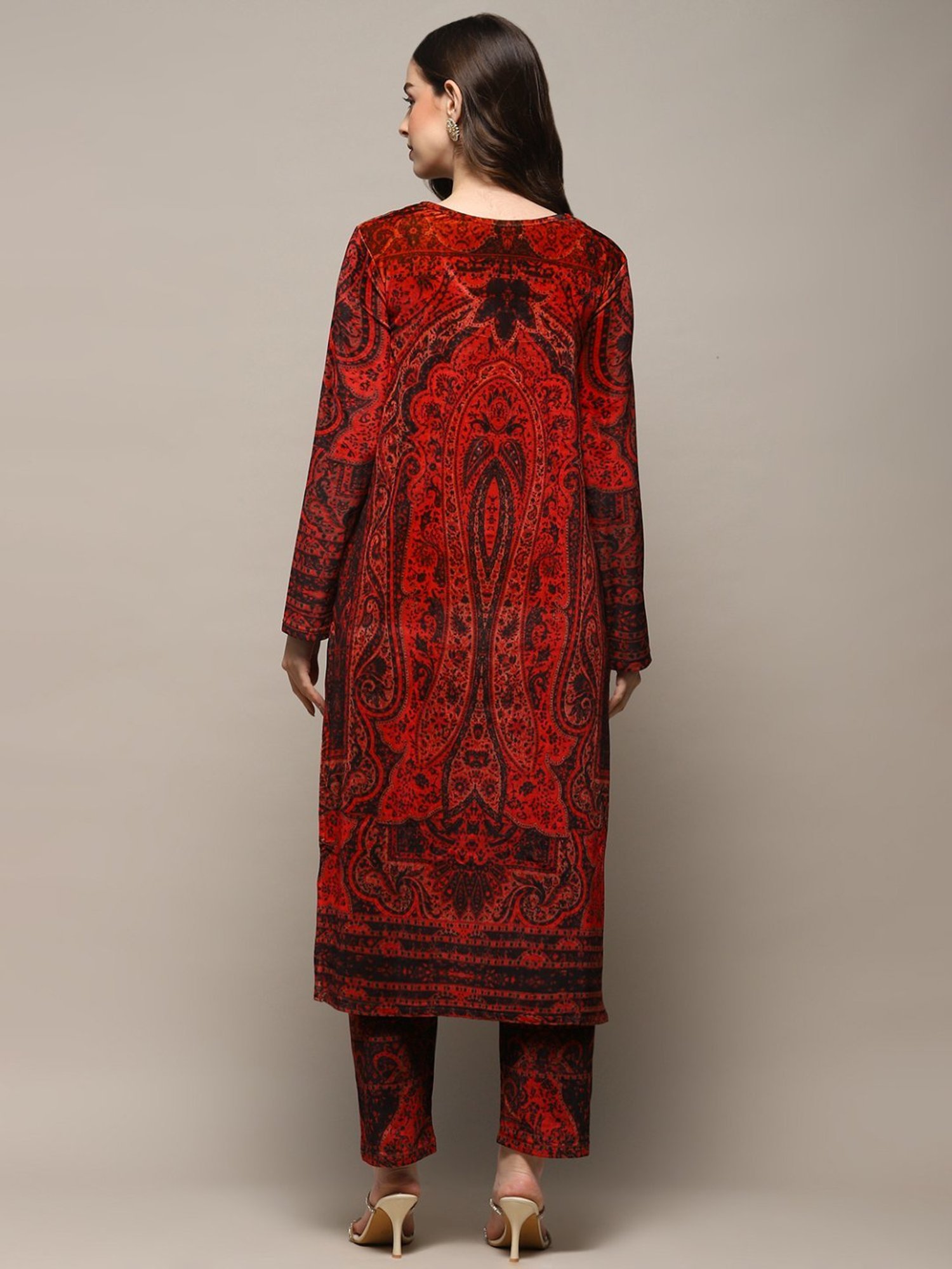 Biba Orange Printed Kurta Pant Set