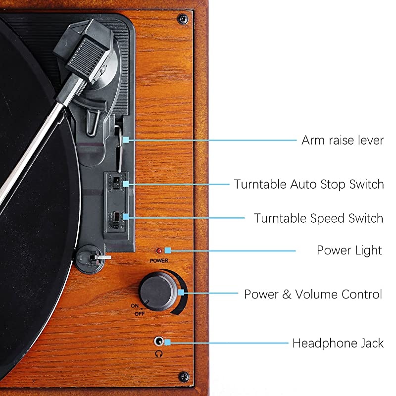Bluetooth Portable Suitcase Record Player, 3-Speed Belt-Drive Vinyl Record Player with Stereo Speakers Headphone Jack Aux Input RCA Line Out, Vintage Style Turntable (Black)