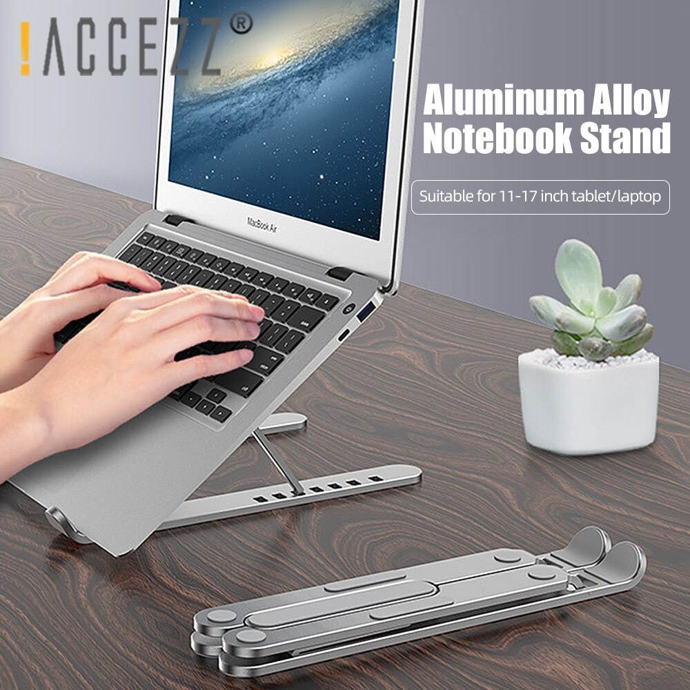 !ACCEZZ Laptop Holder Stand For MacBook Air Universal Adjustable Desktop Portable Foldable Aluminium Alloy For Computer Notebook