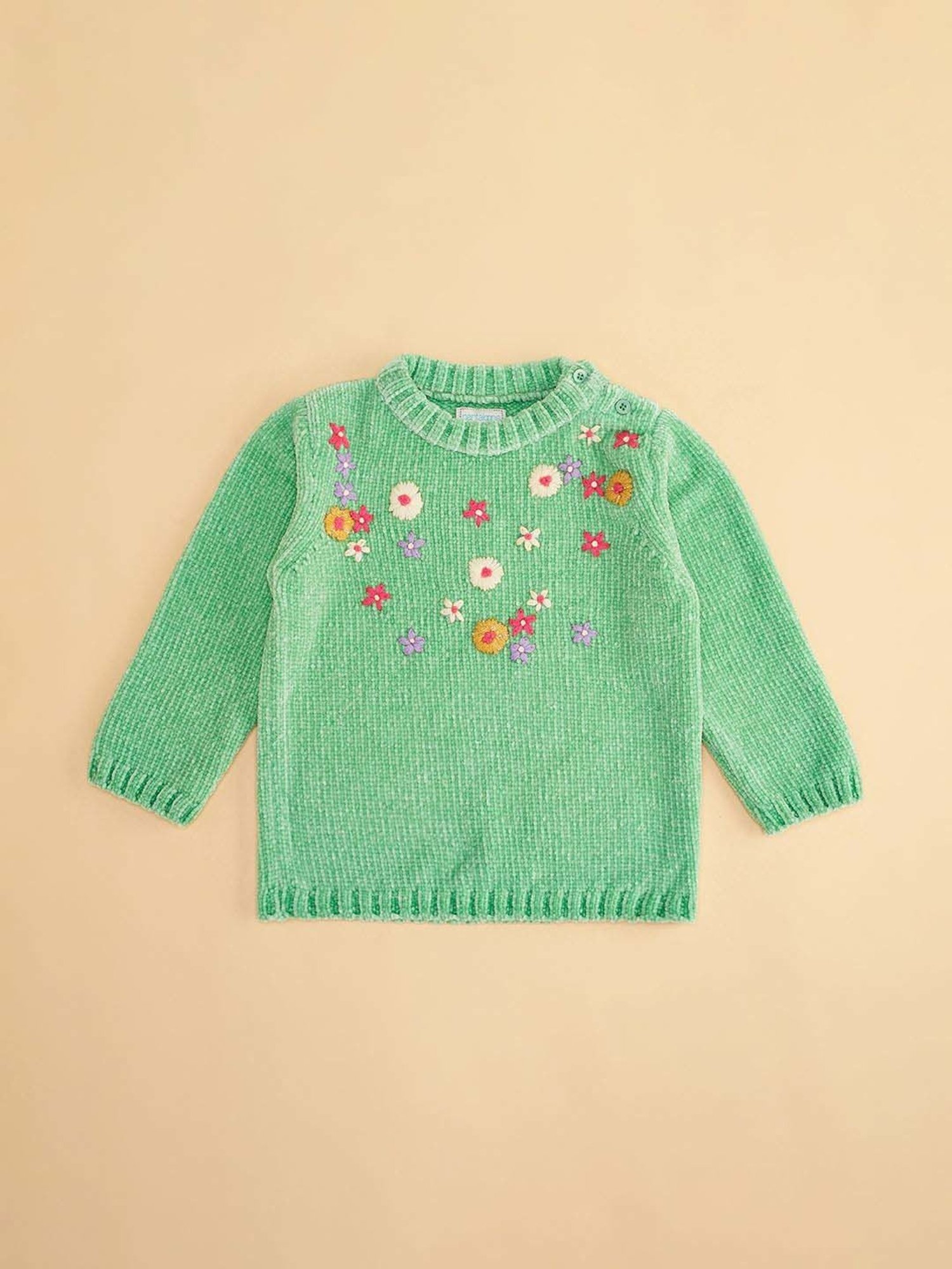 MINIKLUB Girls Green Self Design Full Sleeves Sweater