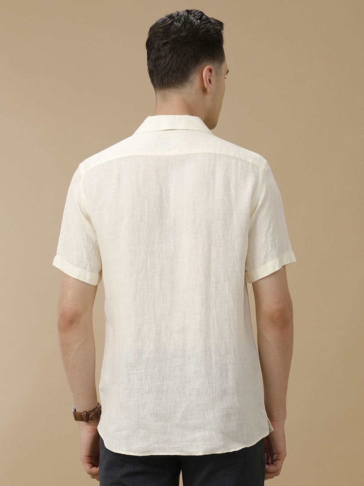 Linen Club Off White Linen Contemporary Fit Shirt