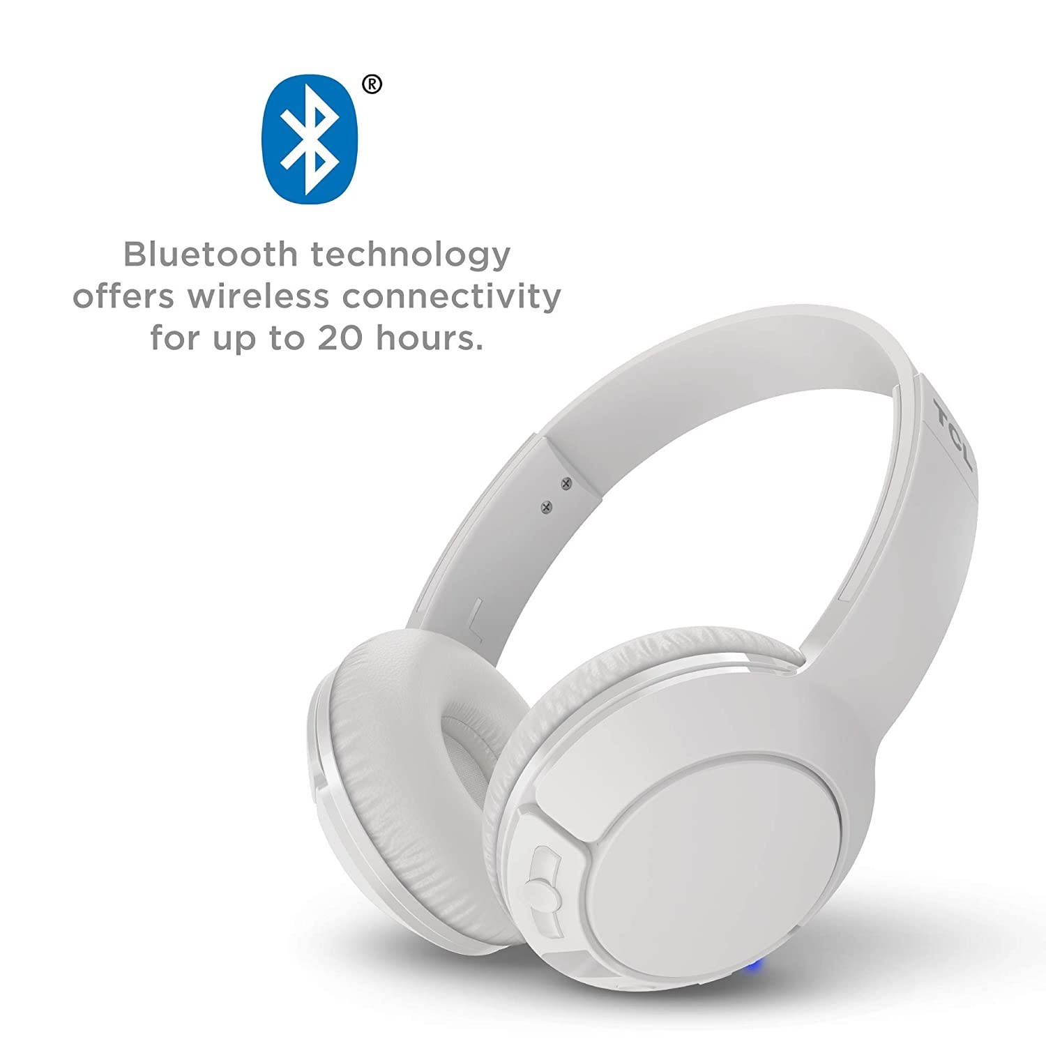 TCL MTRO200BT Wireless On-Ear Headphones Super Light Weight Headphones with 32mm Drivers for Huge Bass and 20 Hour Playtime &ndash; Ash White