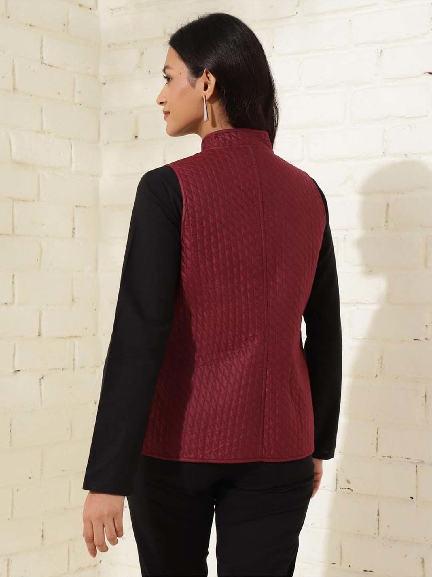 Fabindia Maroon Quilted Nehru Jacket