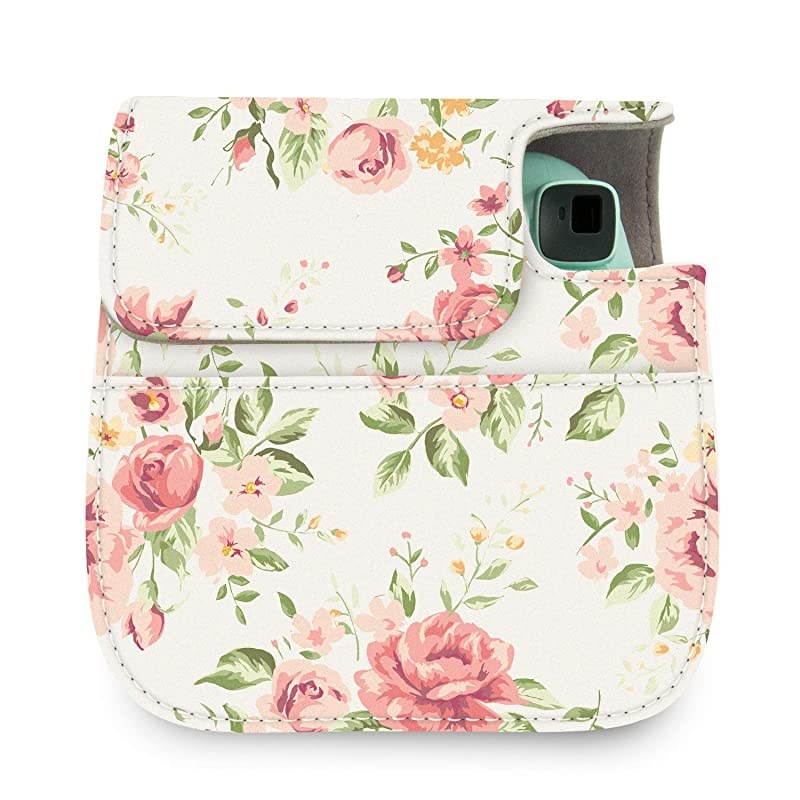Protective Case Bag Purse Compatible with Fuji Instax Instant Mini 9 Mini 8 Mini 8+ Instant Camera White Vintage Flower Floral