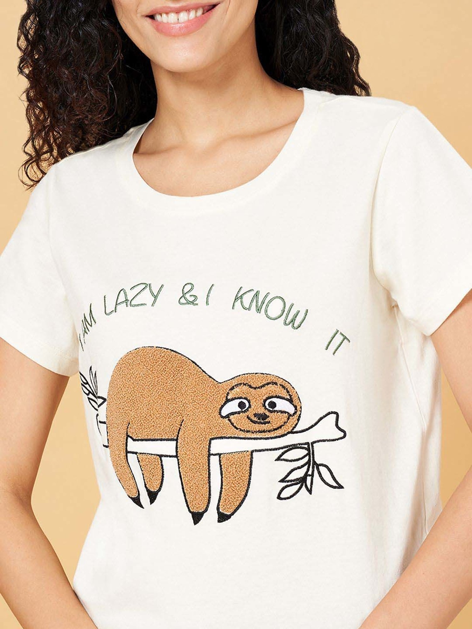 Dreamz by Pantaloons Off-White Cotton Graphic Print T-Shirt