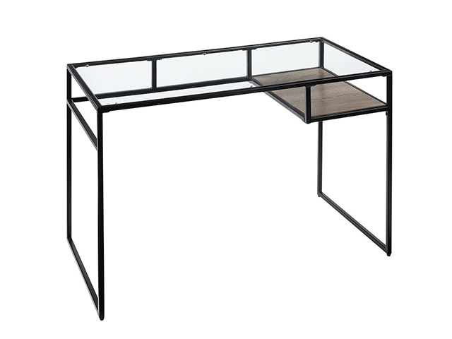 Metal & Glass Top Desk, Home Office Writing Desk, Makeup Table Desk Vanity for Home Decor,Blue,GT116