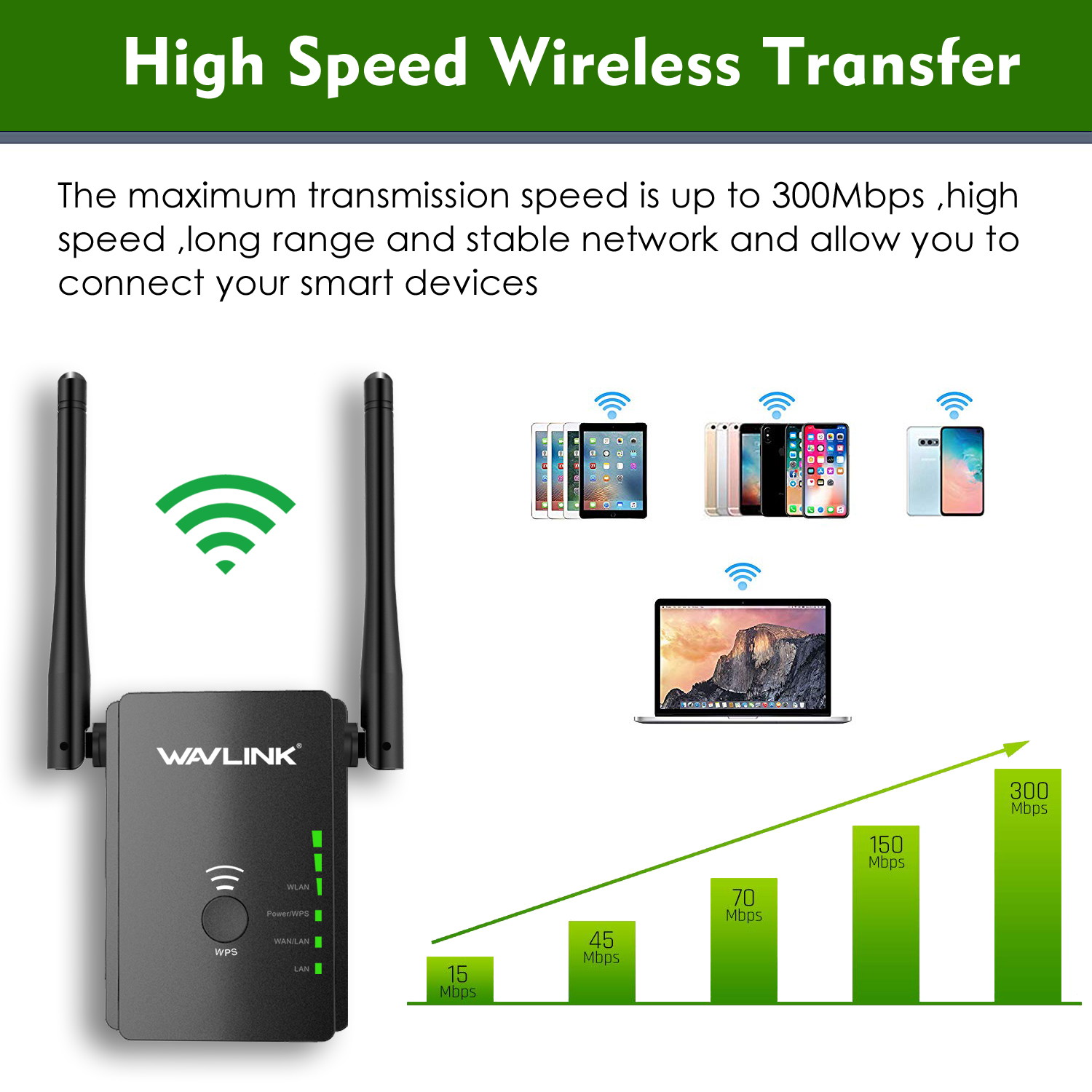Wavlink 300mbps Universal WiFi Range Booster,Wireless Signal Repeater/Access Point/Router with WPS Function, 2.4GHz Ethernet 300Mbps Network Signal Booster Whole Home WiFi Coverage 2019 Updated