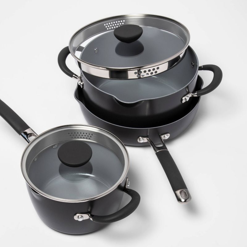 5pc Ceramic Non-Stick Aluminum Stackable Cookware Set - Made By Design™