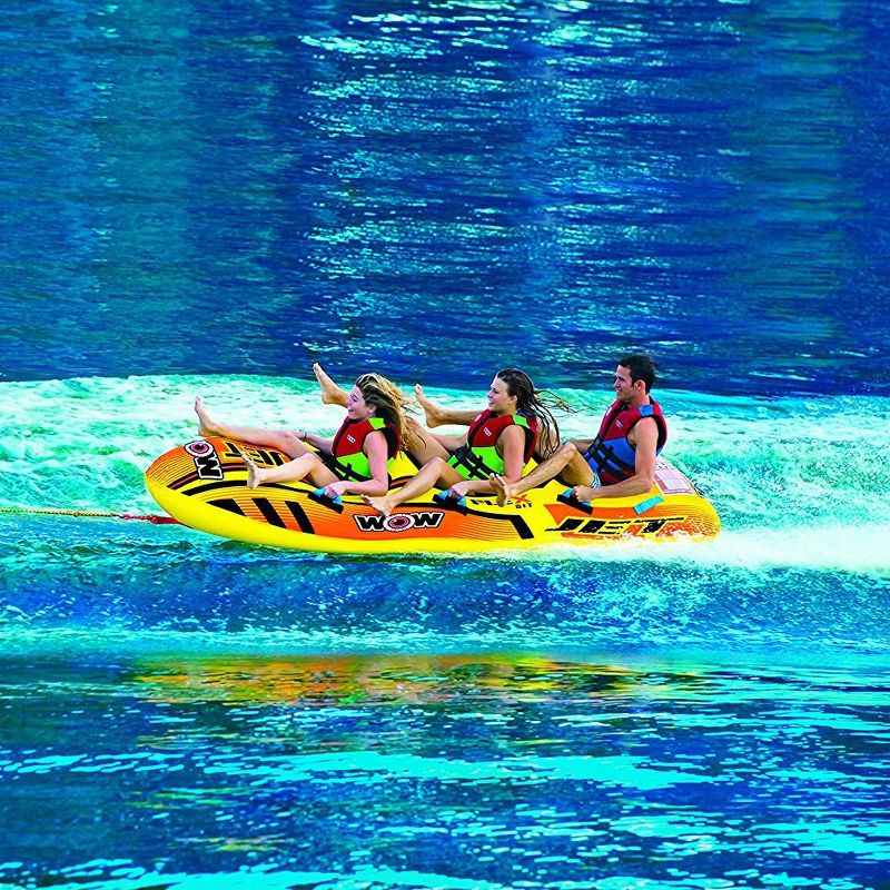 WOW Watersports Stable Torpedo 3 Person Comfortable and Safe Inflatable Inline Water Towable Jet Boat, Yellow