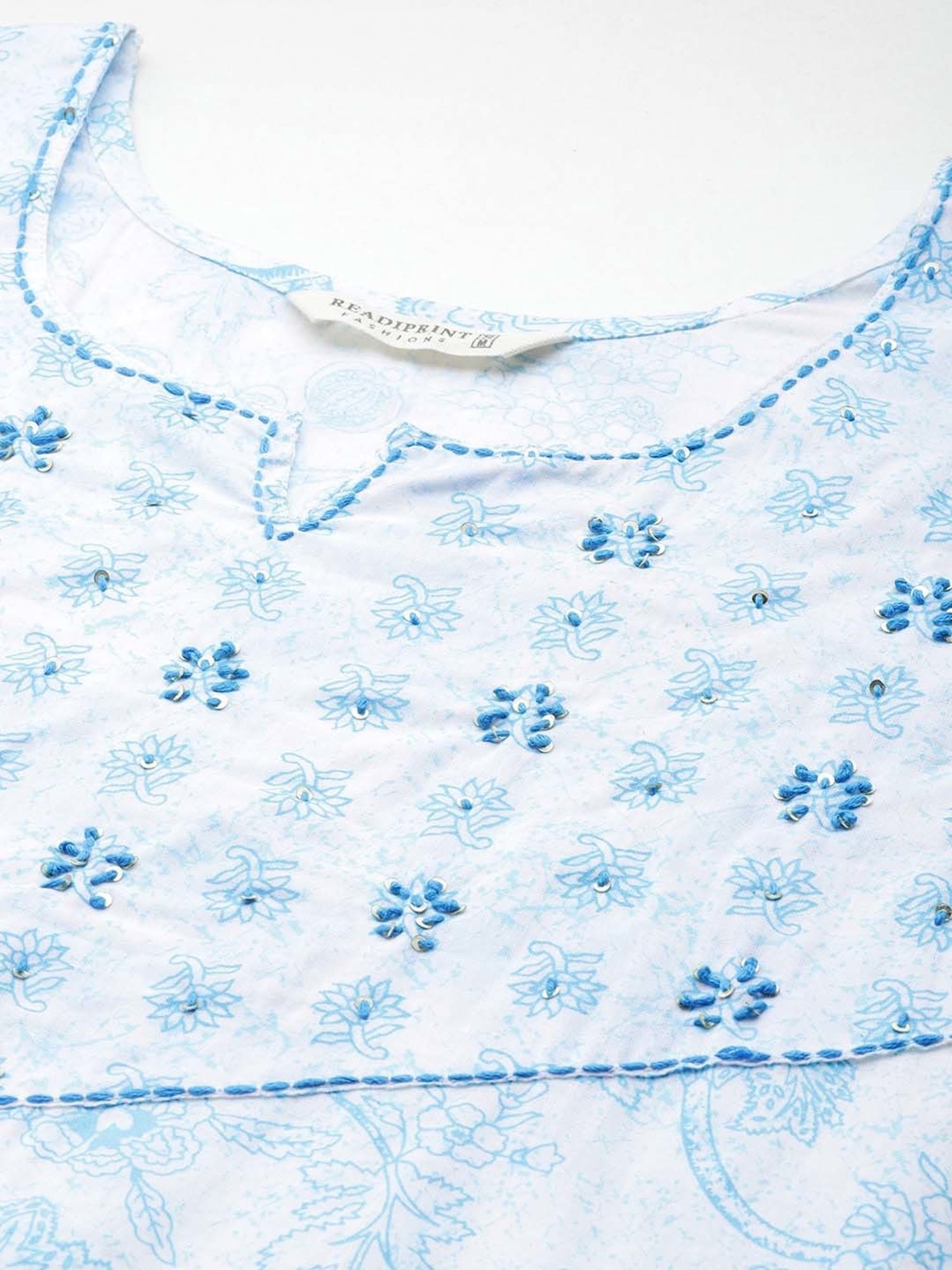 READIPRINT FASHIONS Blue Cotton Printed Kurta Pant Set With Dupatta