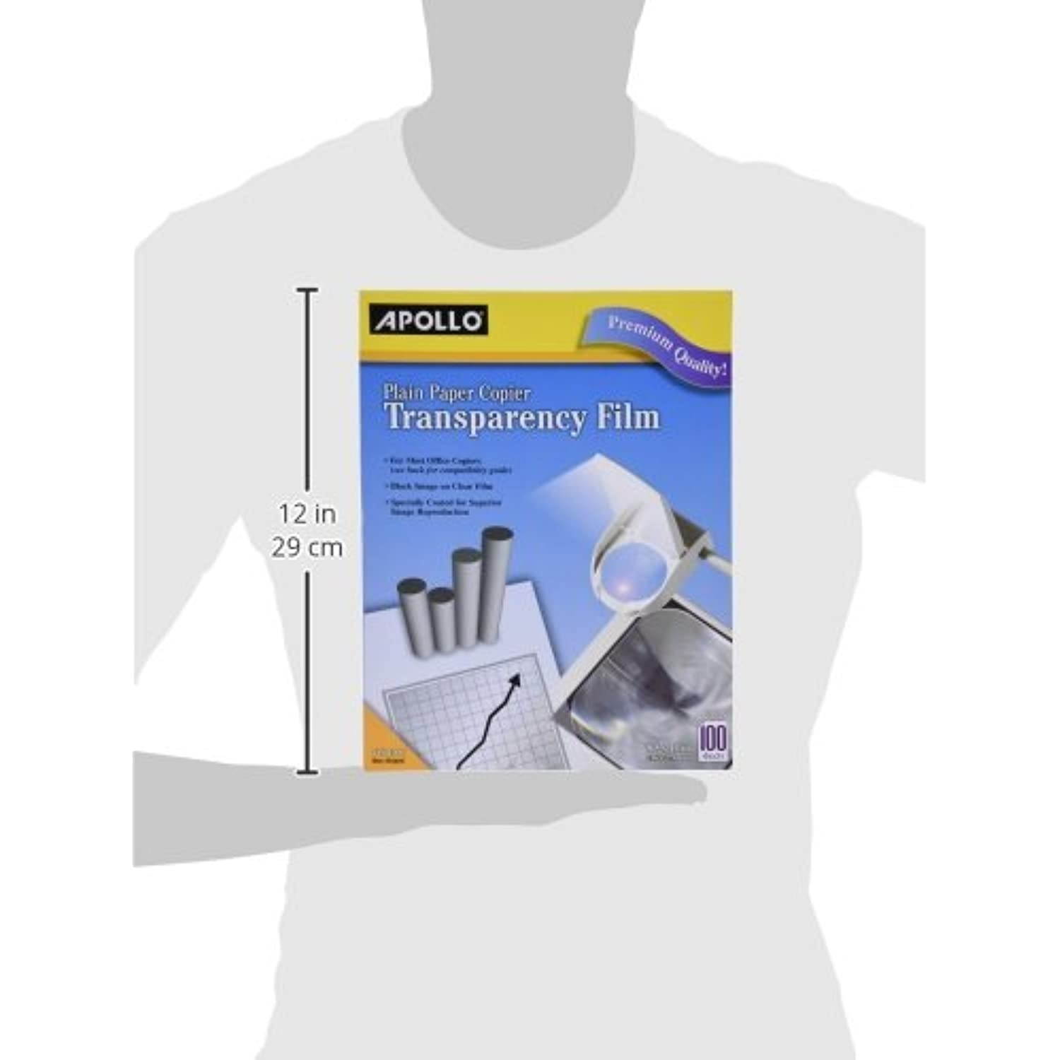 Apollo Transparency Film for Plain Paper Copier, Black on Clear Sheet, Without Stripe, 100 Sheets/Pack (VPP100CE)