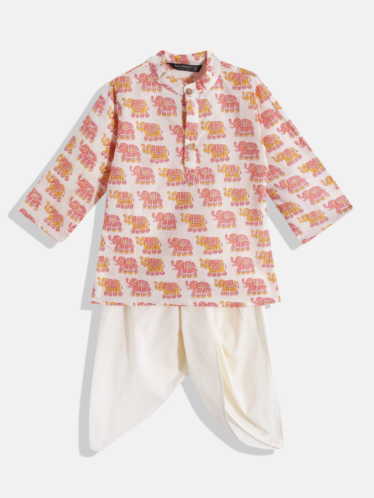 READIPRINT FASHIONS Kids Cream Printed Full Sleeves Kurta With Dhoti