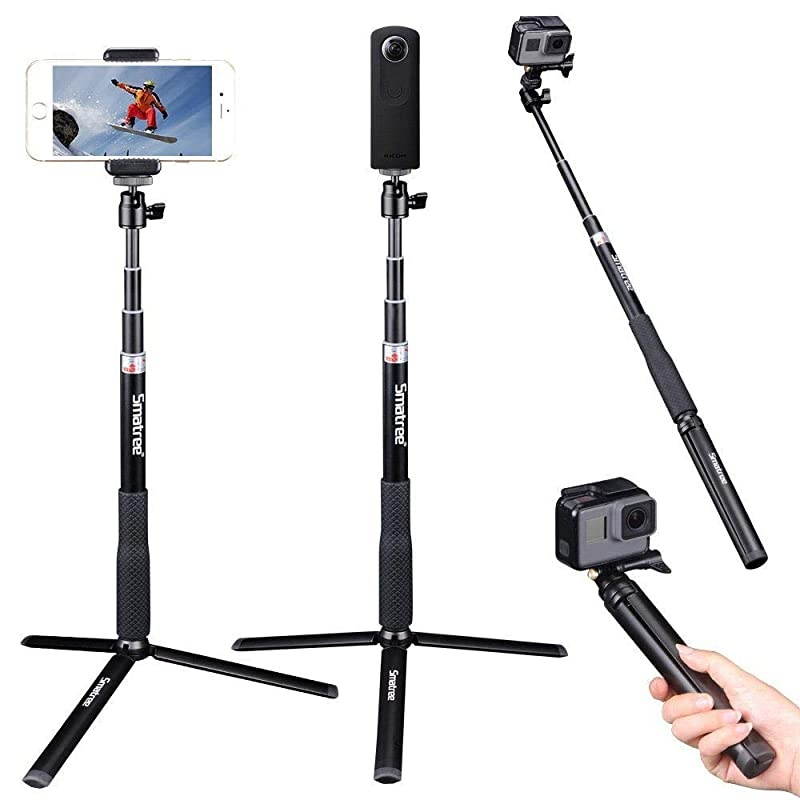 Telescoping Selfie Stick with Tripod Stand Compatible for GoPro Hero 876543+3SessionGOPRO Hero 2018CamerasDJI OSMO ActionRicoh Theta SVCompact Cameras and Cell Phones