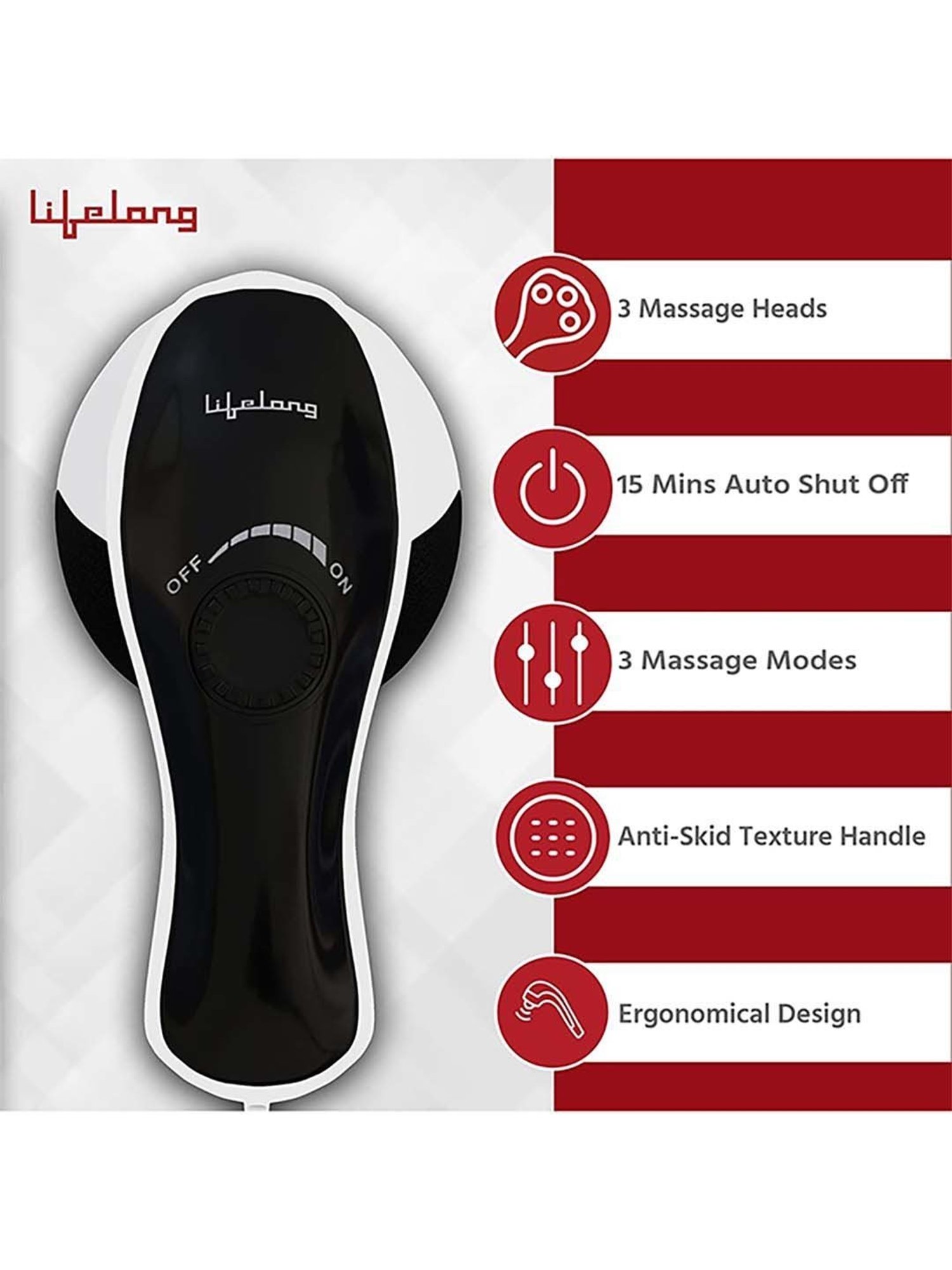 Lifelong LLM423 Electric Handheld Massager (Black & White)