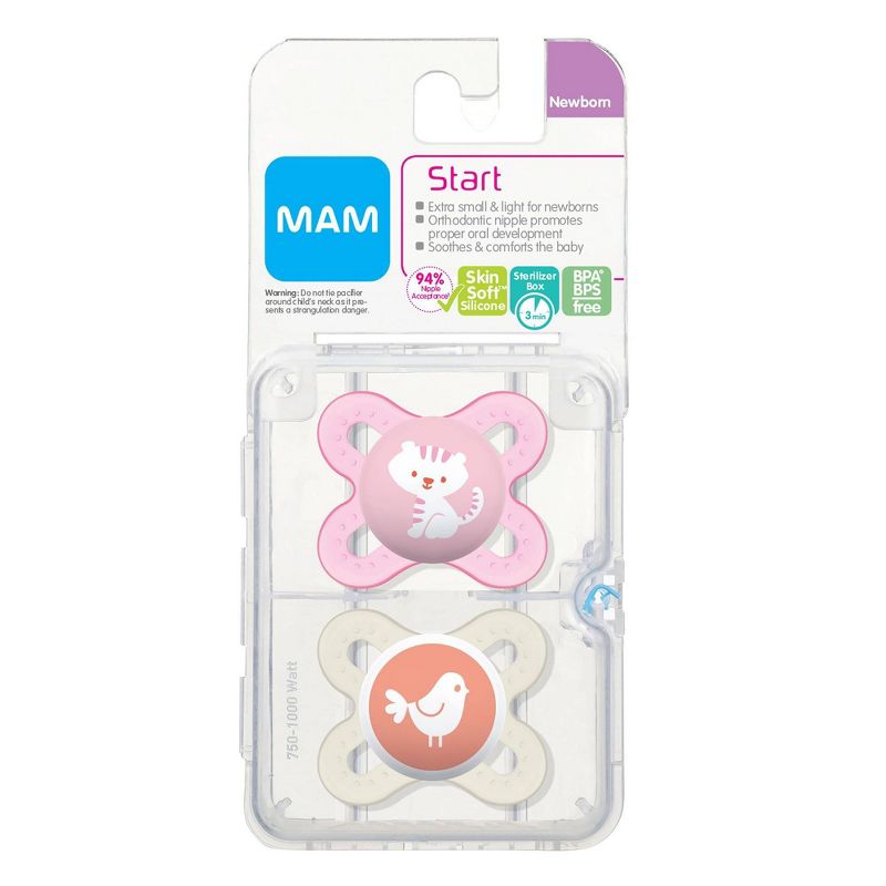 MAM Start Pacifier, 0+ Months - 2ct Pink/Purple