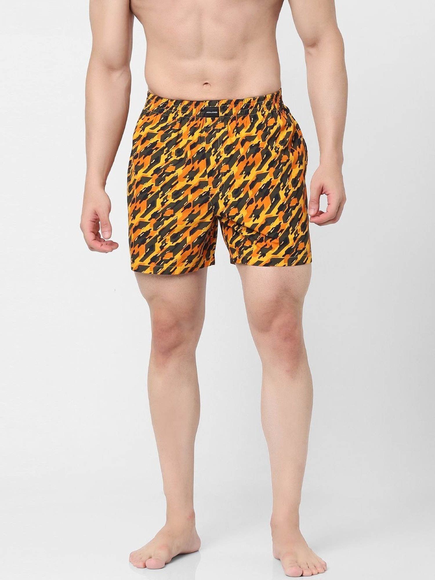 Jack & Jones Yellow & Black Cotton Regular Fit Printed Boxers