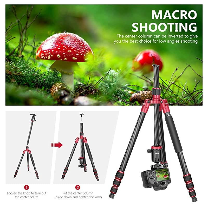 66 inches168 centimeters Carbon Fiber Camera Tripod Monopod with 360 Degree Ball Head 14 inch Quick Shoe Plate and Bag for DSLR Camera Video Camcorder Travel and WorkLoad up to 33lbs15kg