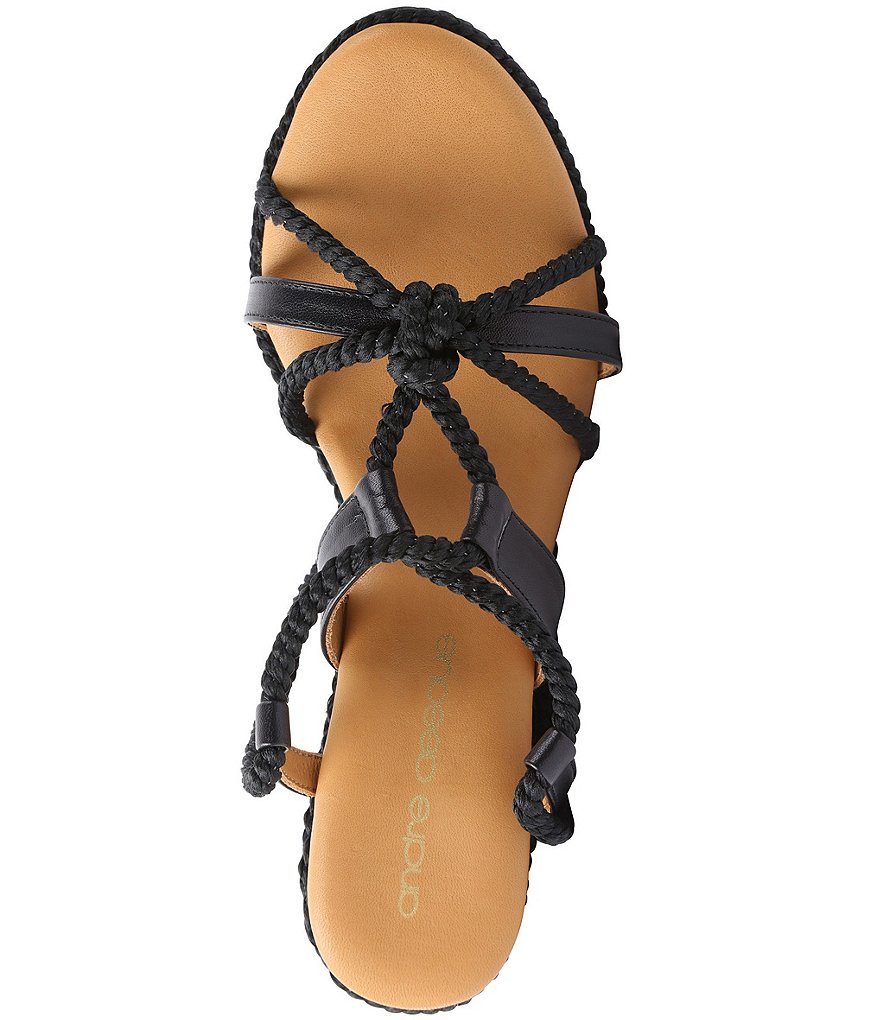 Andre Assous Ash Leather Ankle Wrap Braided Platform Wedge Sandals