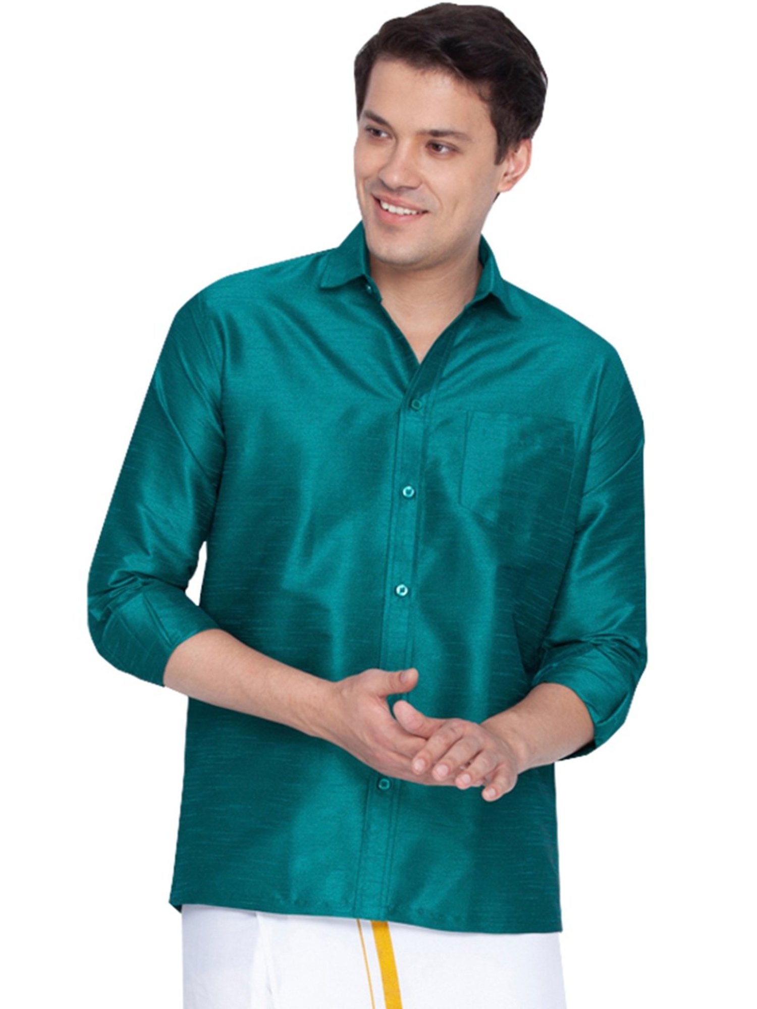 VASTRAMAY Bottle Green Straight Fit Self Pattern Shirt