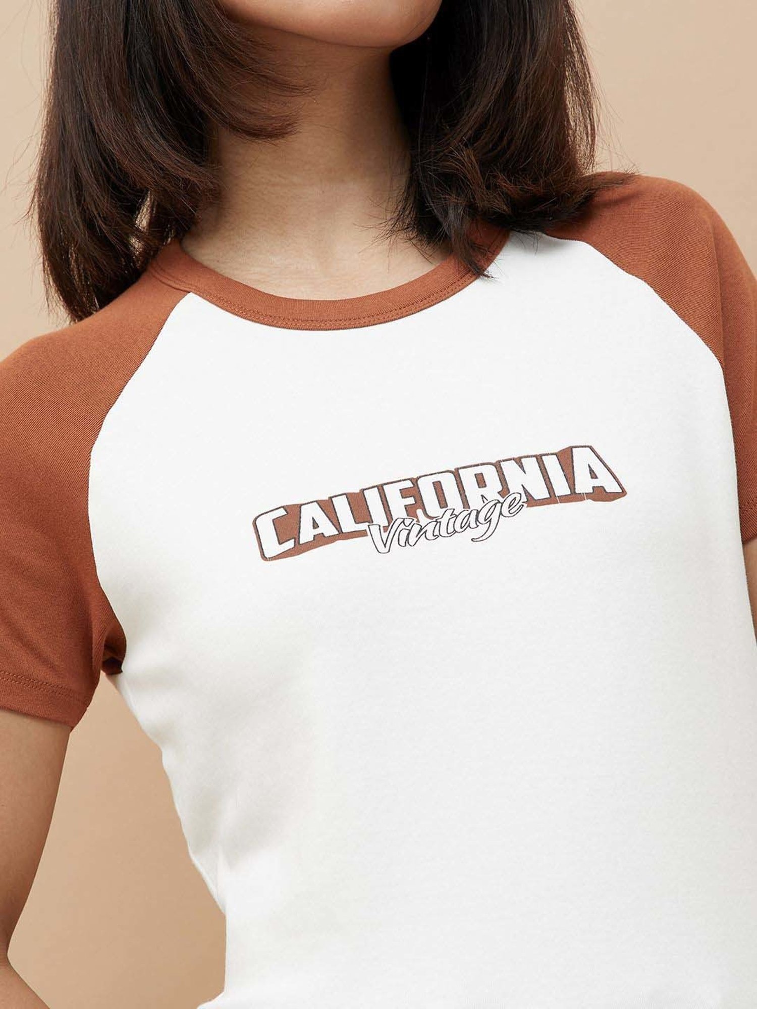 Ginger by Lifestyle Off-White Cotton Printed T-Shirt