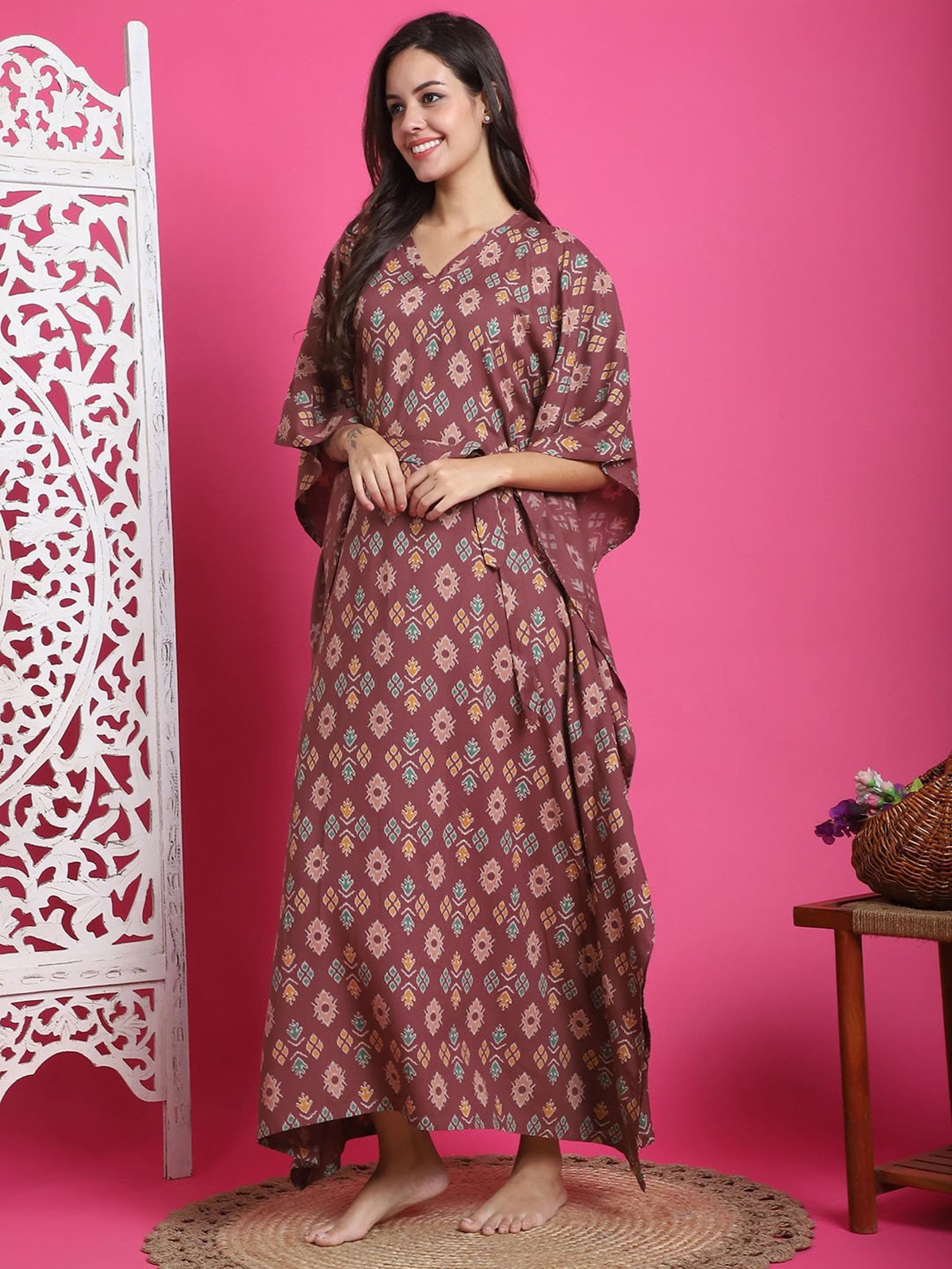 Boston Club Mauve Printed Kaftan Night Dress