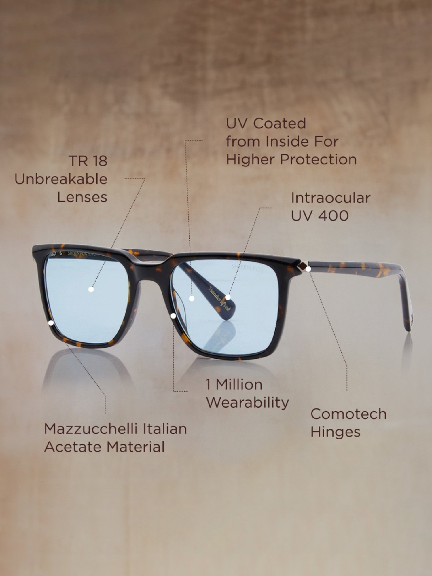 Shisen Fox Kimyou Dark Havana Square Unisex UV Protection Sunglasses -52 mm